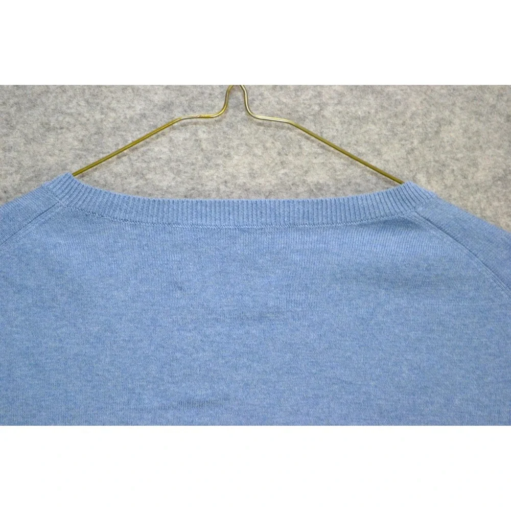 VTG Polo Ralph Lauren Sweater Mens L Blue‎ Pure Pima Cotton V Neck Knit Pullover